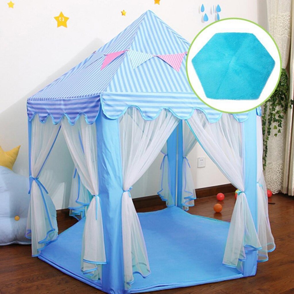 Hexagonal Weichen Bequemen Plüsch Zelt Teppich Matte Kinder Spielhaus Schlafzimmer Boden Teppich Innen Aktivität ACCS-Blau