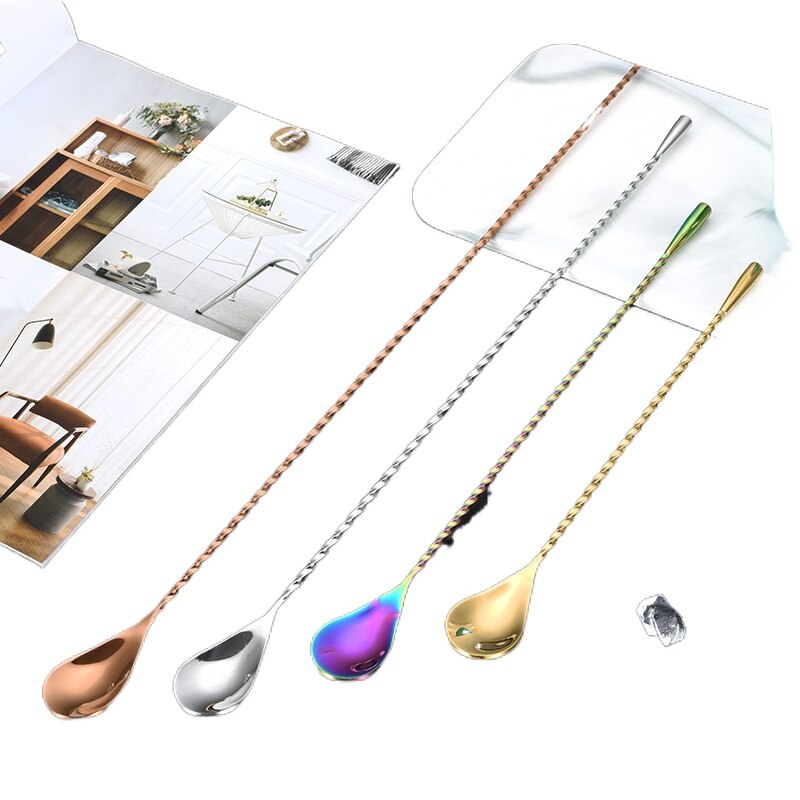304 Stainless Steel Cocktail Bar Spiral Pattern Drink Shaker Muddler Stirrer Twisted Mixing Spoon Kitchen tableware Bar Tools