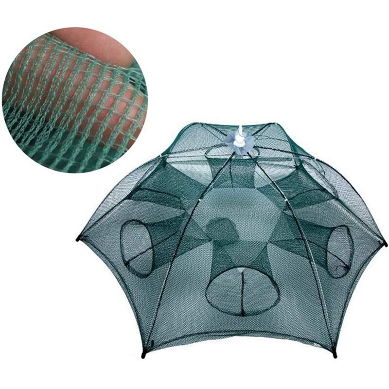 Foldable bait trapping net for squid/fish, shrimp and lobster , 6-- hole foldable fishing cage net