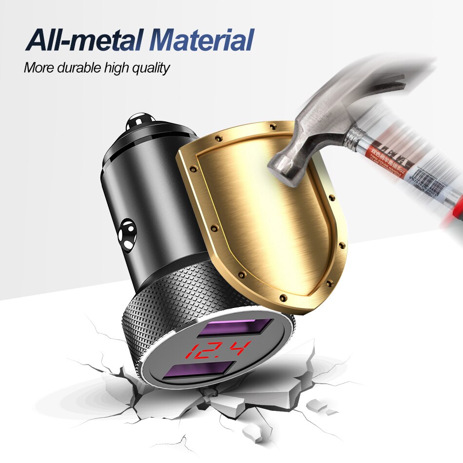 36w carga rápida 3.0 duplo qc 3.0 metal carregador de telefone do carro display digital led para iphone xiaomi samsung huawei usb carregamento rápido