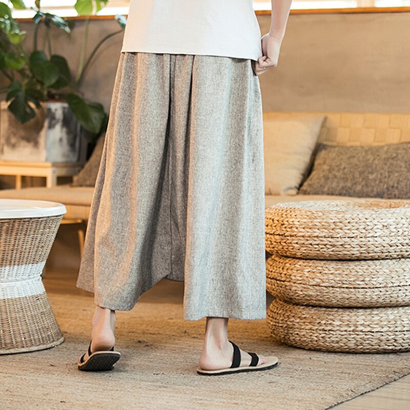 Katoen Linnen Harembroek Mens Mannelijke Zomer Casual Wild-Been Broek Losse Broek Flare Broek Maat Plus M-5XL grote Kruis Broek