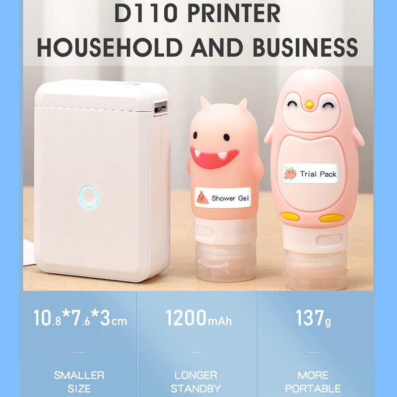 Niimbot D110 Wireless Bluetooth Thermal Label Printer Portable Pocket Label Maker for Android iPhone Home Office Sticker Printer