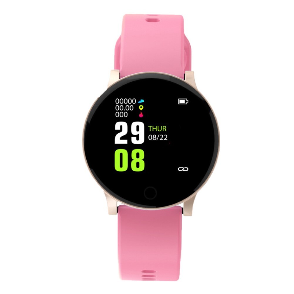 Vandtæt smartwatch mænd blodtryk kvinder sport puls fitness tracker armbånd til android ios smart watch runde: Lyserød