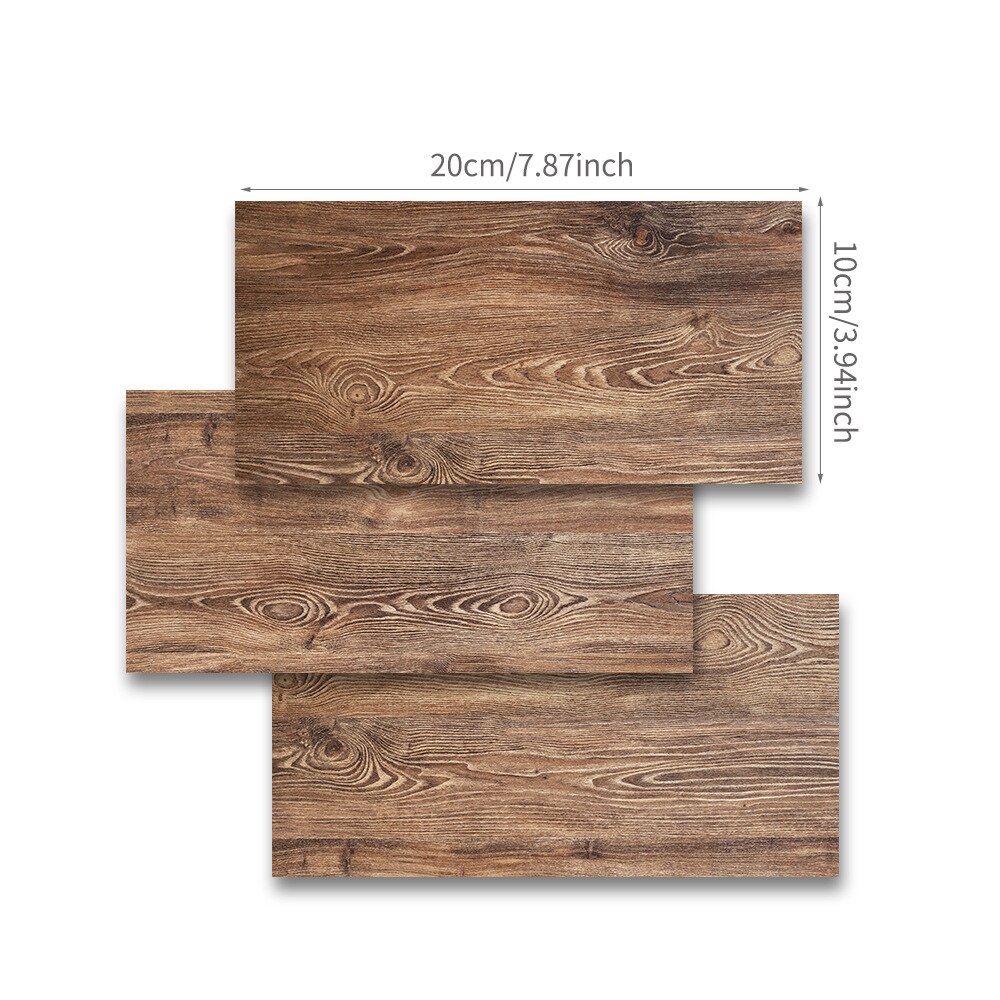 9Pcs/Pack 20x10cm Dark Brown Wooden Self-adhesive PVC Wall Stickers DIY Bathroom Kitchen Wall Tile Stair Sticker