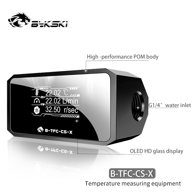 Bykski B-TFC-CS-X,PC Liquid Cooler Flowmeter Thermometer,Flow+Flow Rate+Temper 3 In 1 Water Cooling Monitor Digital OLED Display