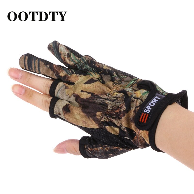 Ootdty Vissen Handschoenen 3 Cut Vinger Slit Outdoor Sport Anti Slip Ademend Camouflage Vissen Handschoenen