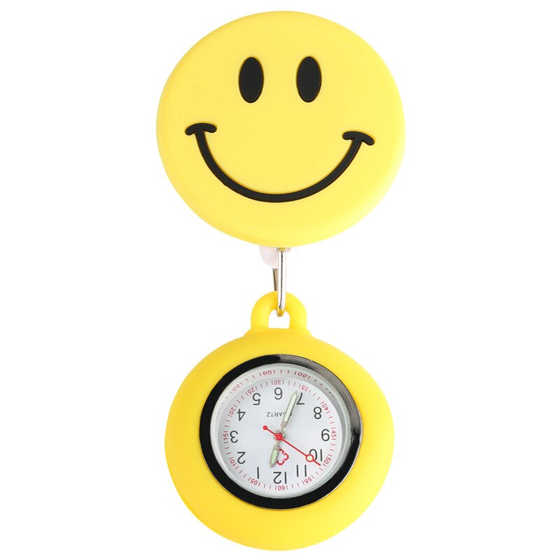 Reloj Mujer Siliconen Lachend Gezicht Zakhorloge voor Verpleegkundige Intrekbare Touw met Roestvrijstalen Clip voor Zakhorloge