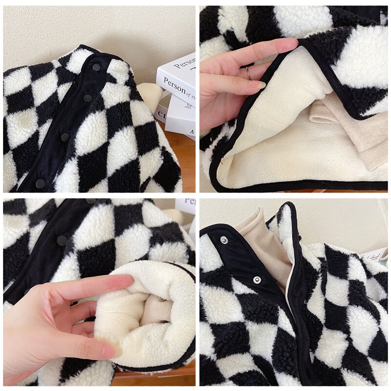 Inverno Plaid coreano ragazzi vestiti per ragazze Cardigan sciolto agnello velluto caldo giacca per bambini cappotto per ragazze moda cappotti per bambini
