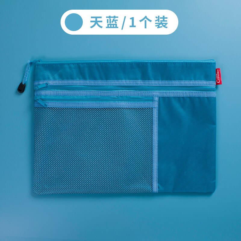 File Bag Folder Color Three-layer Canvas Zipper Waterproof File Bag Storage Bag File File Bag Office School Supplies: sky blue 1 pack