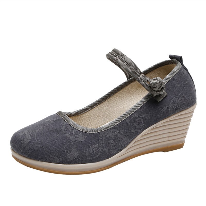 Beijing tissu chaussures chanson vêtements cale Sandlas Style National disque boucle littéraire chaussures pour femmes chaussures simples: Gris / 38