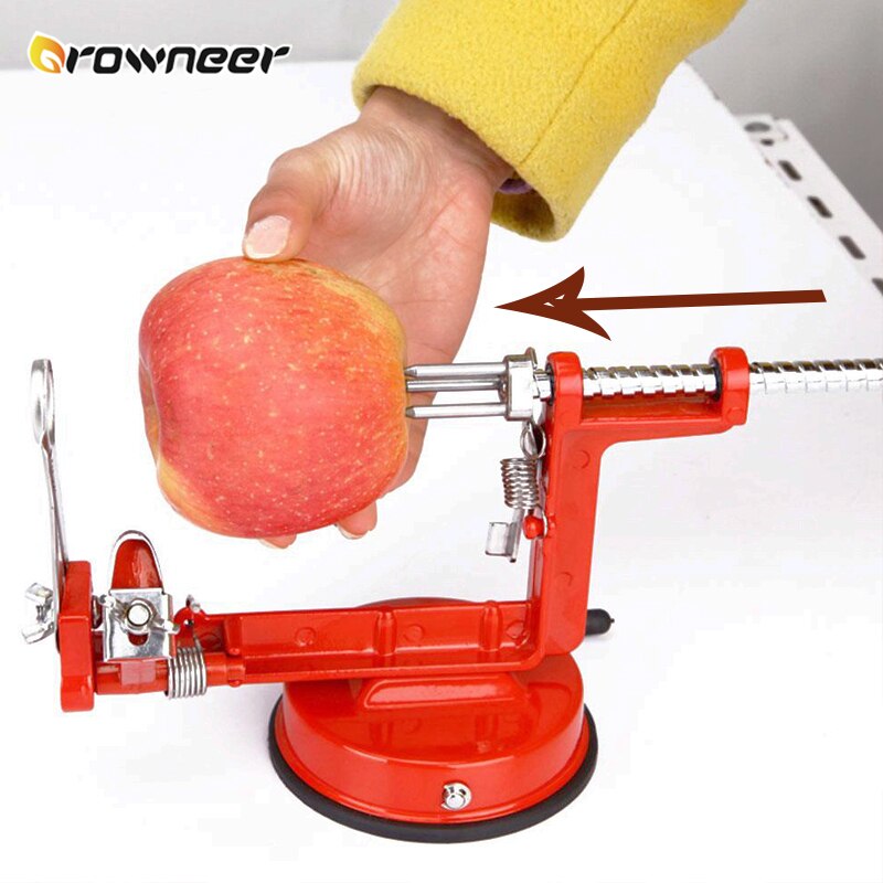 3 In 1 Fruit Peeler Stainless Steel Core Slice Cutter Red Apple Gadgets Adjustable Blades Tightly Suction Base Kitchen Tool