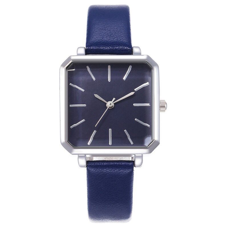 Topmerk vierkante dames armbandhorloge met gecontracteerd leer en kristal polshorloges damesjurk dames quartz klok dropshipping: Blauw