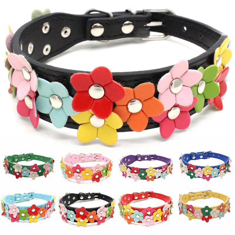 Collare per cani regolabile fiore creativo con borchie cucciolo di cane cane PU collare in pelle fibbia gatti tracolla forniture per animali domestici collare per gatto per cani