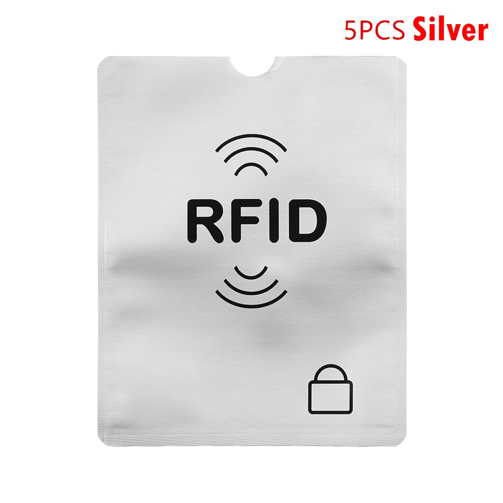 Lot de 5 protections de cartes bancaires anti-démagnétisation en aluminium, sac de protection rfid, brosse antivol nfc, porte-cartes d'identité, bureau: Argent 1