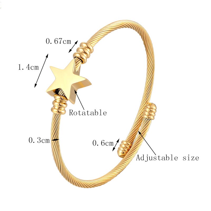 Cute Star Shape Bangle Adjustable Size Bracelet Stainless Steel Twisted Cable Wire Jewelry Women Love