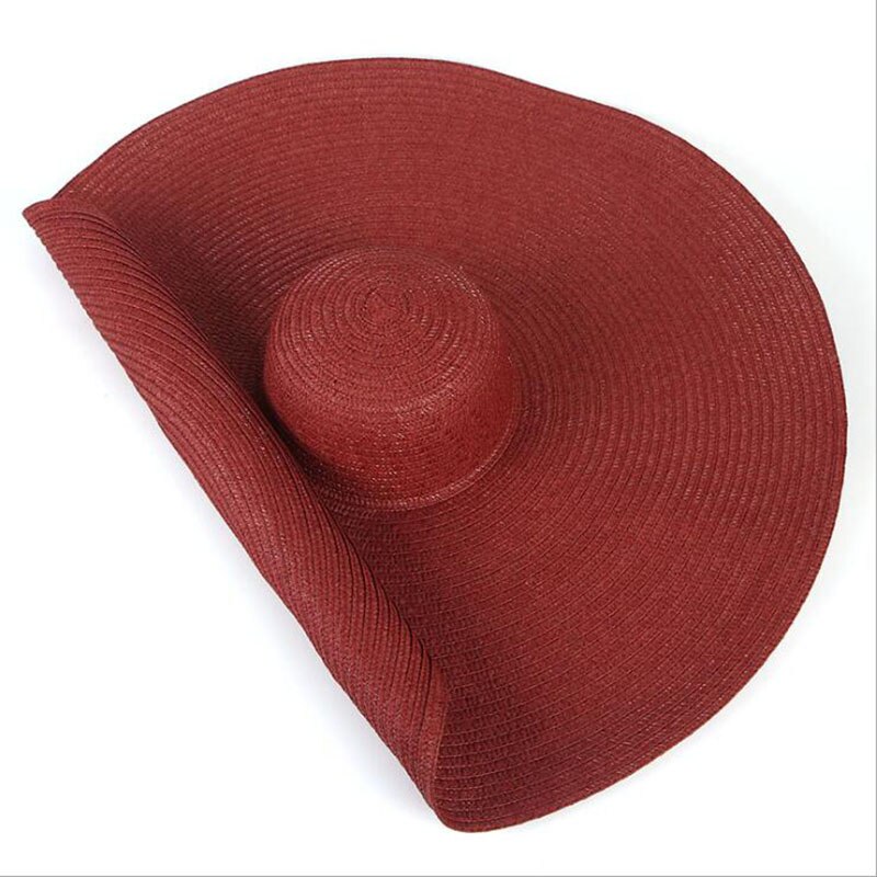2022 Grote Zomer Hoeden 25Cm Rand Papier Stro Hoeden Cool Mooi Mooie Grote Strand Hoeden Heldere Kleuren Roll Zon hoeden Voor Vrouwen: burgundy