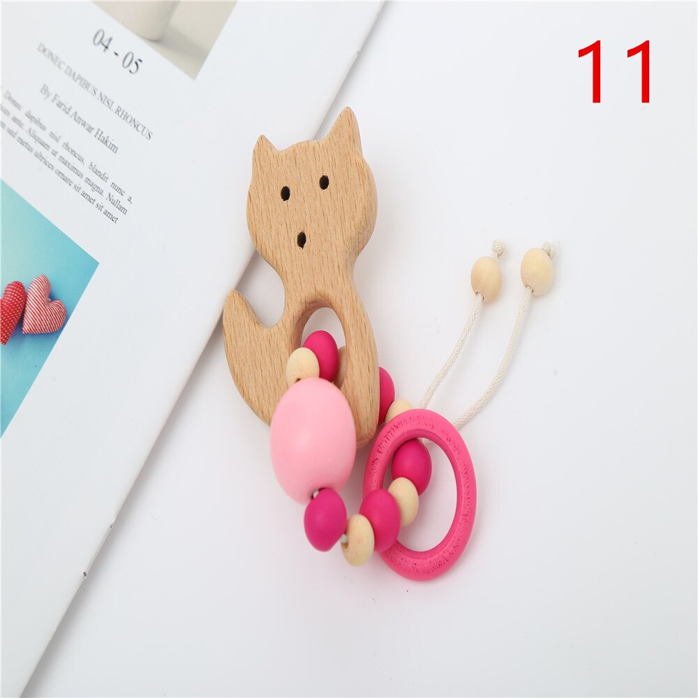 1Pc Hout Armband Dier Vormige Baby Organische Houten Siliconen Kralen Baby Molaire Speelgoed Voor Kids