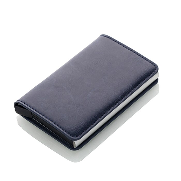 Automatic RFID Card Holder Men Credit Card Holders Business ID Card Case Aluminium Bank Card Wallets: Dark blue