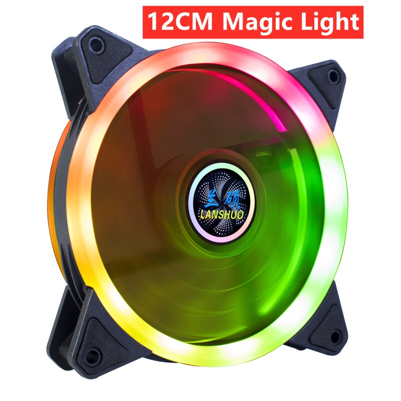 Ventilador de carcasa de ordenador, Enfriador de PC silencioso, RGB, LED, PWM, 4 pines, 9CM/12CM, 90MM / 120MM: 12CM Magic Light
