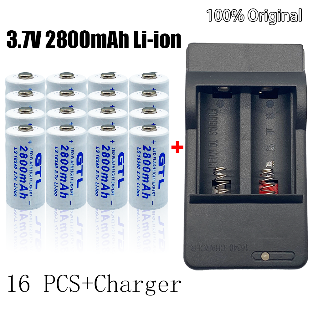 CR123A RCR 123 ICR 16340 Battery 2800mAh 3.7V Li-ion Rechargeable Battery for Security Camera L70+Charger: 16 PCS