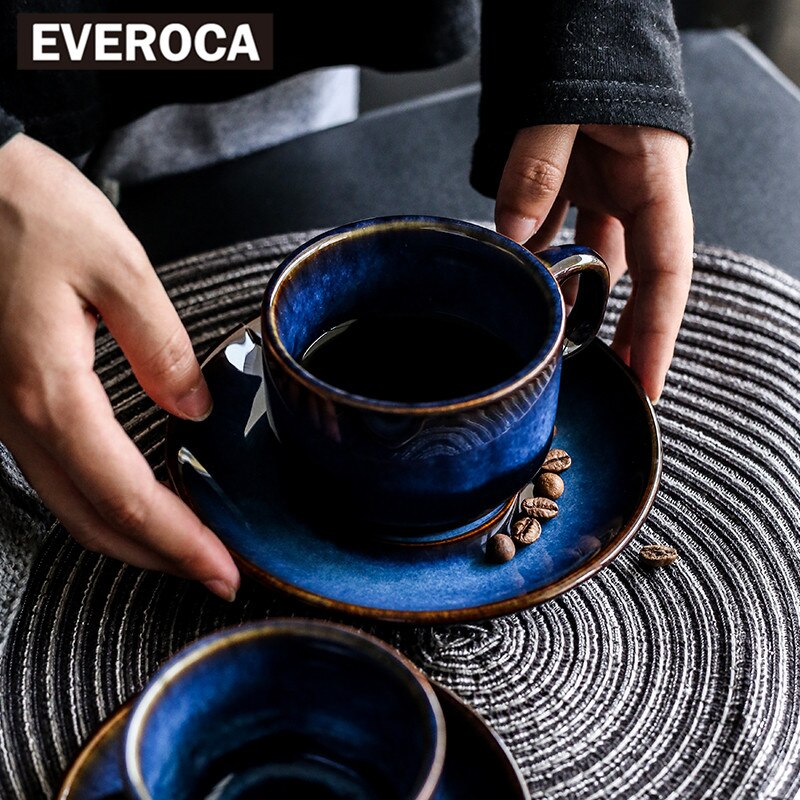 Europeisk Kaffekopp & Tebricka Set - Keramik - 2 Delar - Ugnändringsdesign - Miljövänlig