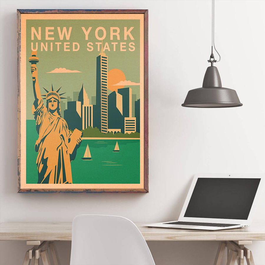 york landemerker plakat bytur veggklistremerke årgang kraftpapir kafé bar hotellinnredning håndmalt landskapsbilde 42 x 30cm