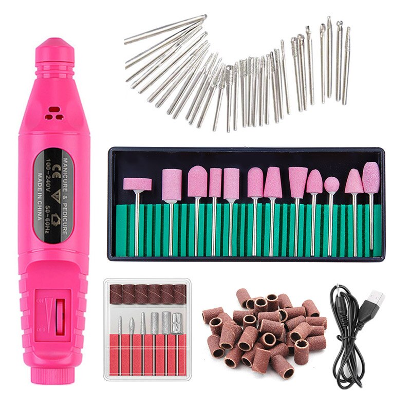 1 set elektrische nagelboormachine, pedicure nagelboorbits, keramische freesjes voor manicure-apparatuur, nagelkunstgereedschap: Rode set 3