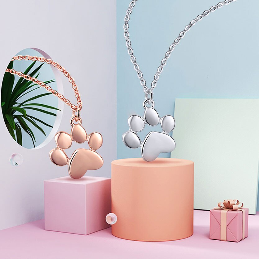 Bamoer Silber Farbe Hund Katze Pfote Fußabdruck Anhänger Halskette für Frauen Schmuck Zubehör YIN094