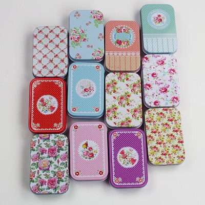 Mini caja de hojalata Vintage con estampado de flores para joyería, recuerdo de boda, caja de dulces de Metal, cajas de almacenamiento decorativas, para el hogar 1 unidad: Small Flowers Random