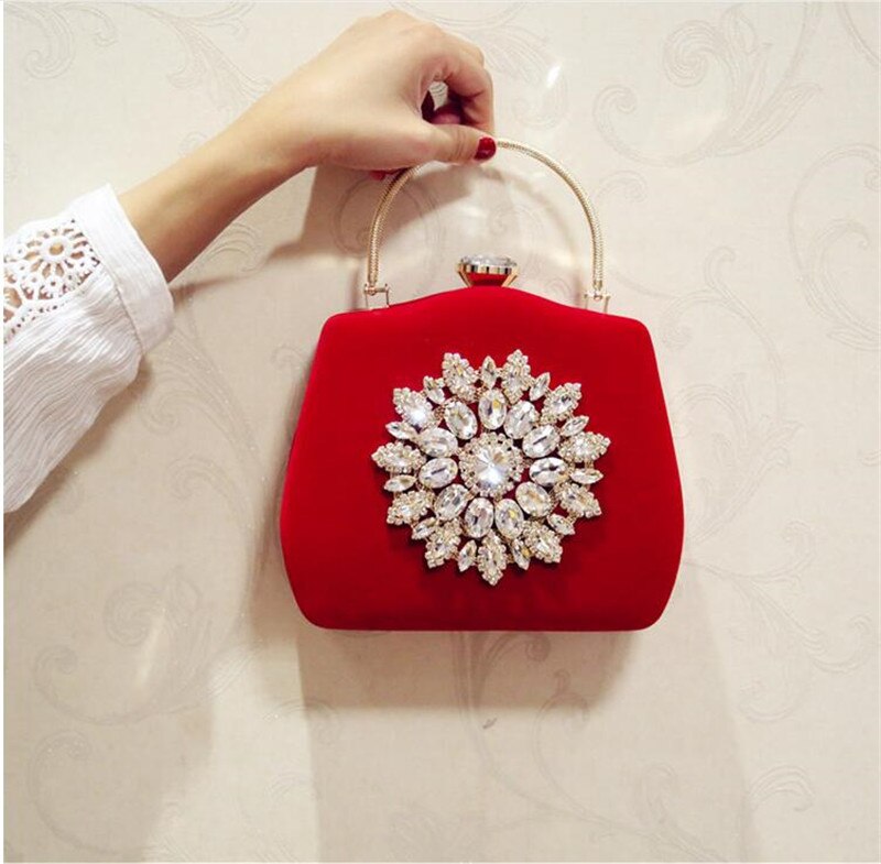 Diamond Zon Bloemen Avondtassen Luxe Bruiloft Clutch Bags Voor Meisjes Partij Diner Zakken Met Ketting: Rood