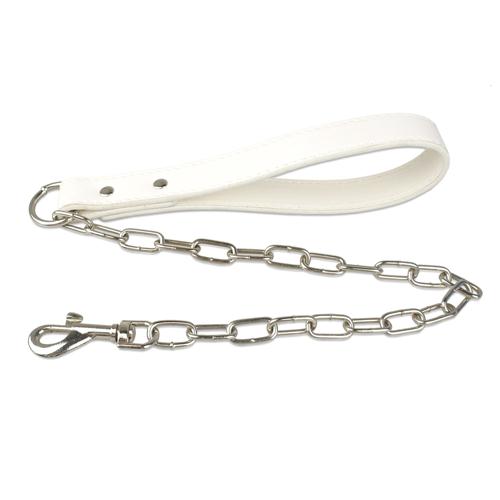 Correa de cadena duradera para perros pequeños y grandes que caminan, correa de arnés de Collar de plomo con asa de cuero, suministros para mascotas de Color dorado: Blanco