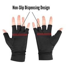 Copper Compression Gloves Arthritis Fit Carpal Tunnel Hand Wrist Brace Support Training Half Gloves