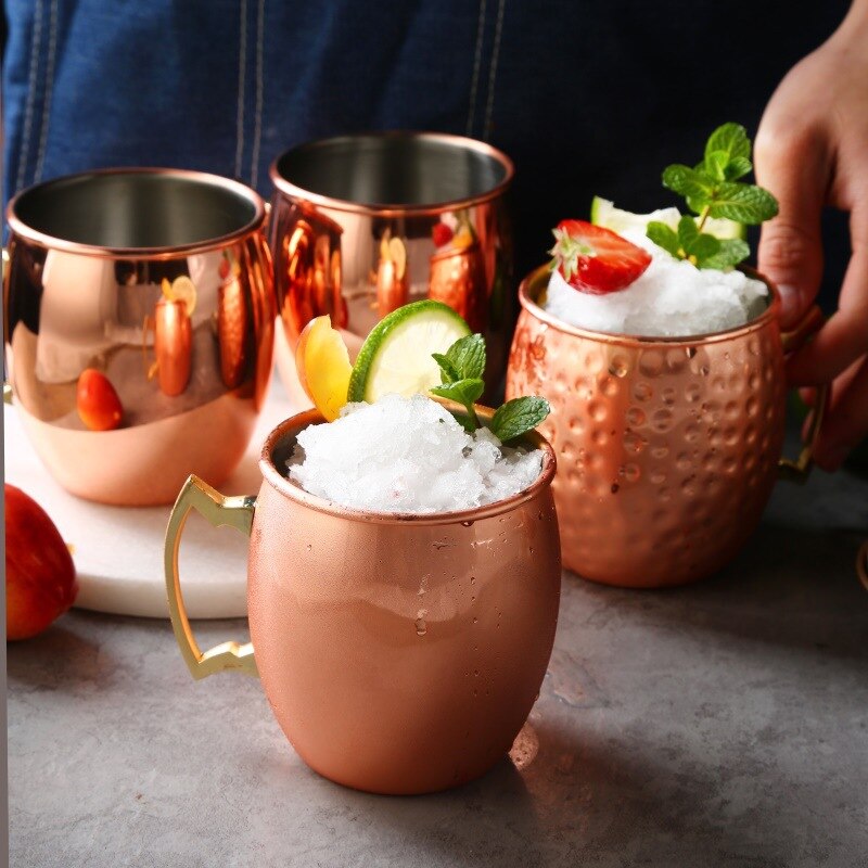 Gehämmert Kupfer Überzogene Moscow Mule Becher 550ml Bier Tasse Kaffee Tasse Becher Kupfer Überzogene Canecas Becher Reise Becher
