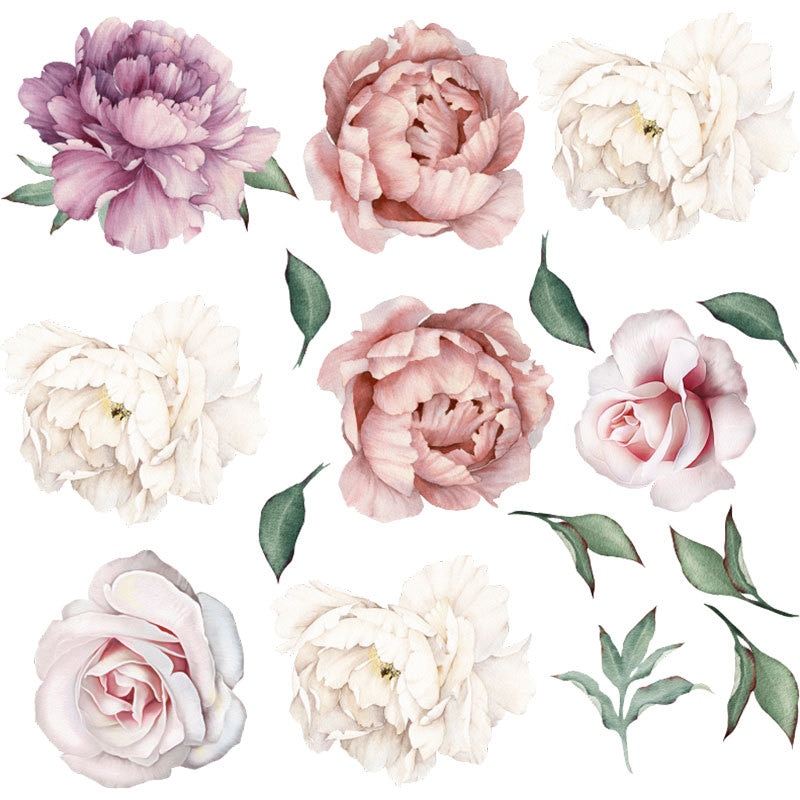 Håndmaling stil poeny blomster vægklistermærker til stuen vægmærkat baby børnehave vægmalerier piger væg dekoration plakat dekoration