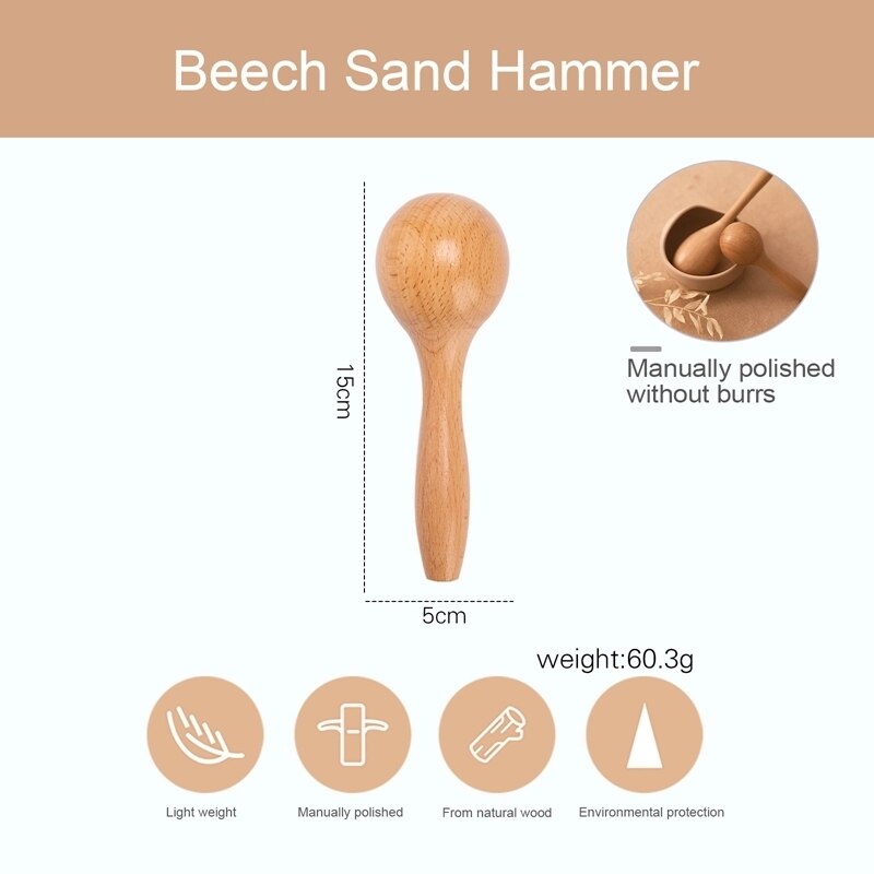 Custom Baby Rettle Wooden Toy Beech Sand Hammer Maraca Rattles Musical Instrument Sound Early Educational Toys For Children