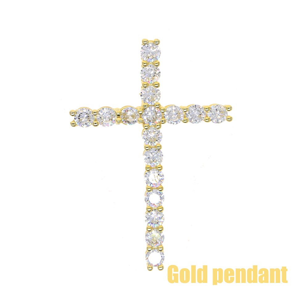 Iced out bling women girl jewelry hiphop bling 5A cubic zirconia cz tennis chain 30*50mm cross pendant choker necklace: gold pendant