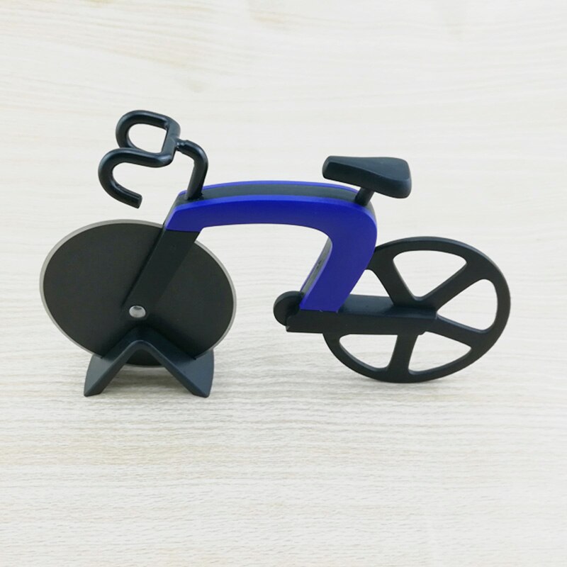 Cykel pizza cutter hjul rustfrit stål plast cykel rulle pizza chopper slicer køkken gadget din 889: Blå