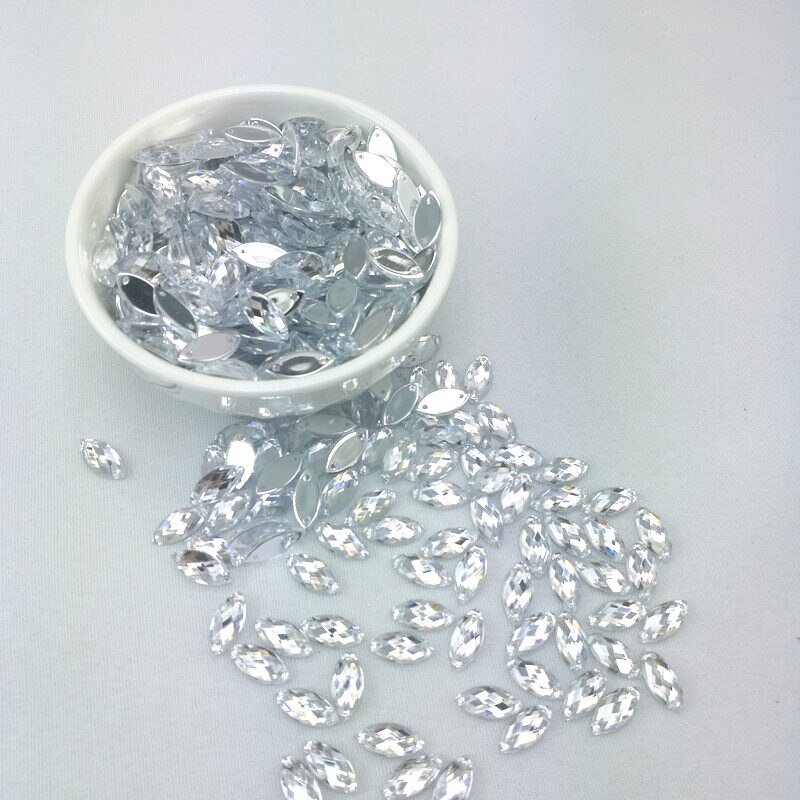 7*15mm Naaien Crystal AB Plaksteen Naai Kristallen Stenen Paard Oog Acryl Strass Voor DIY Kleding ambachten 50 st: White