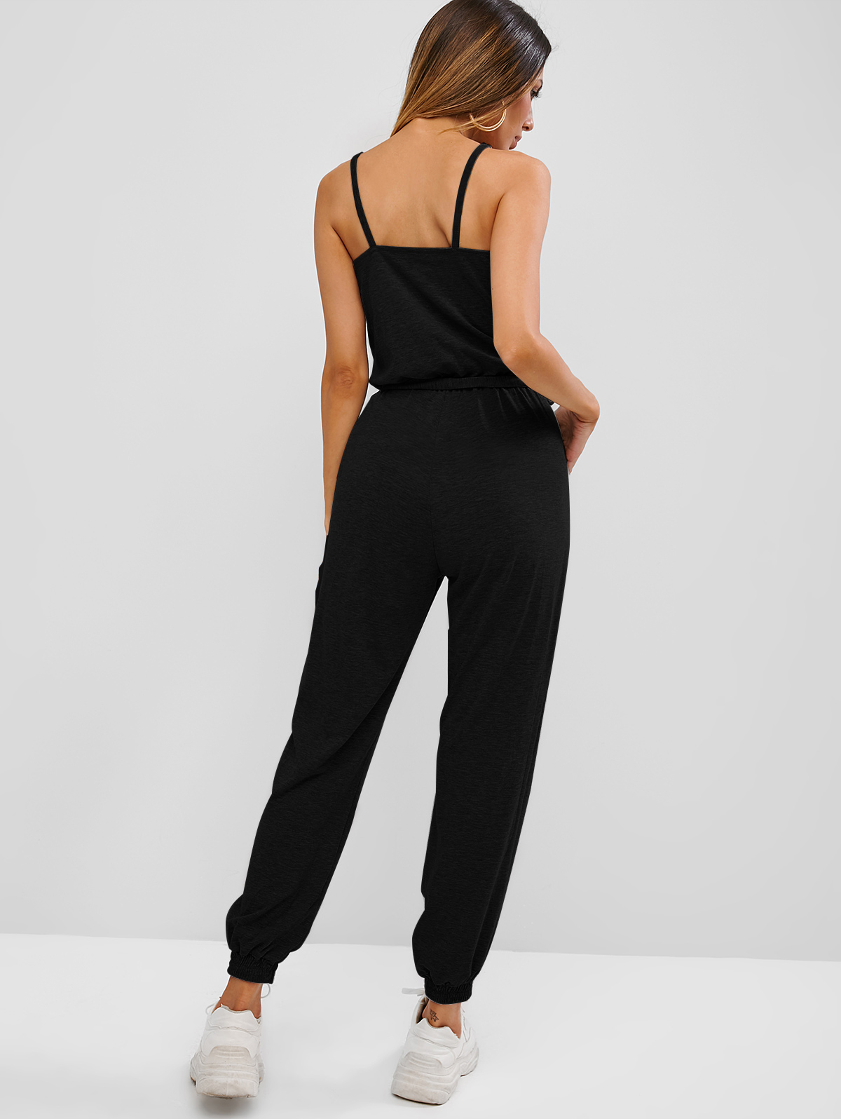 ZAFUL Women Jumpsuits Rompers Cami Belted Surplice Jogger Jumpsuit Solid V-Neck Loose Overalls Pants Casual Wear