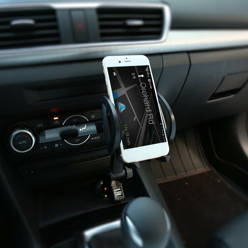 Cigarette Lighter Mount Stand Phone Holder Car Charger Portable Adjustable Bracket Practical Dual USB Universal 360 Degree