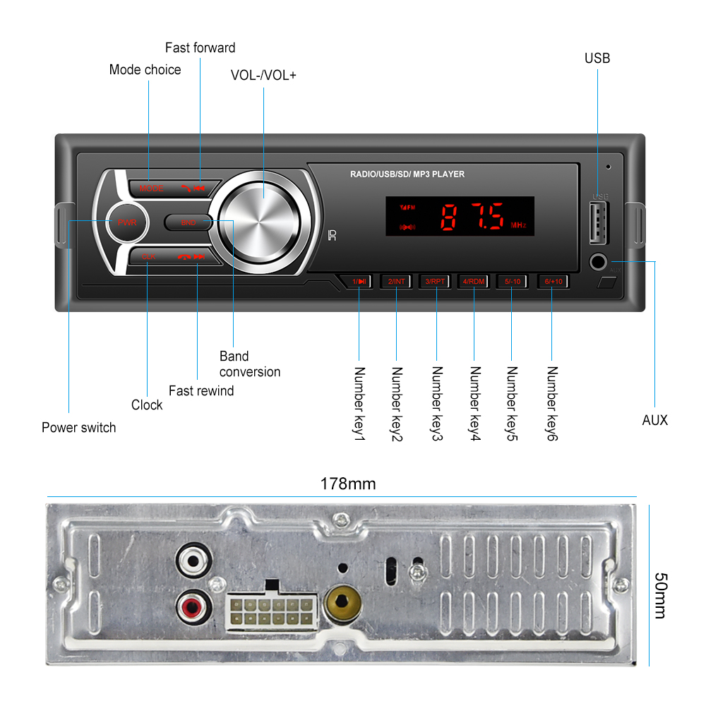 AMPrime Car Radio 1din Car Auto Audio Stereo Bluetooth Autoradio FM/AUX/TF/USB With Rear view Camera Steering Wheel Control