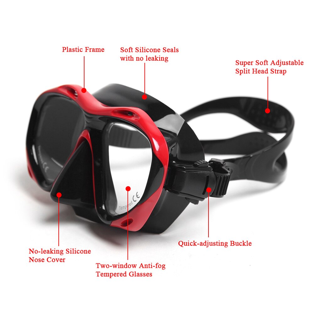 1PCS Anti-fog Diving Snorkeling Mask Swimming Mask Two-window Scuba Diving Mask Swim Goggles Tempered Glass Lens 5 Colors