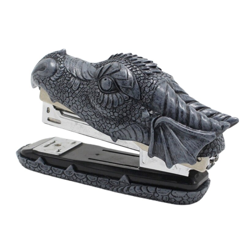 K1KF Dragon Head Stapler Desktop Mini Stapler Office Desktop Accessory Home Decoration Stapler Artificial Stone Resin Statue