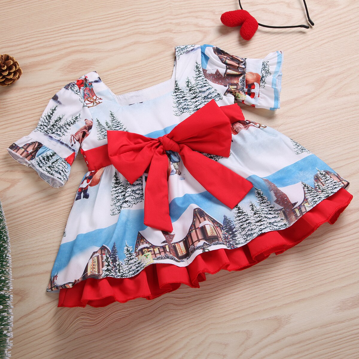 Christmas Princess Dress Toddler Girls Outfits Kids Baby Girl Bowknot Party XMAS Gown Formal Dress Costume Children Santa