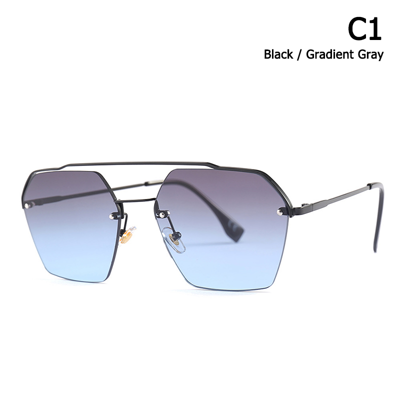 JackJad gafas De Sol De Semi-Rimless Hexago estilo remaches mujeres degradada gafas De Sol 25034: C1