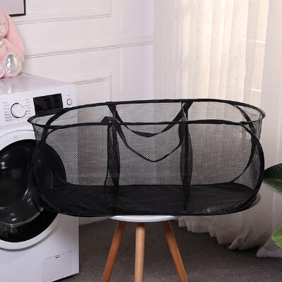 Home Collection Laundry Baske Foldable Three-compartment Laundry Basket Clothes Sorting Storage Basket: black
