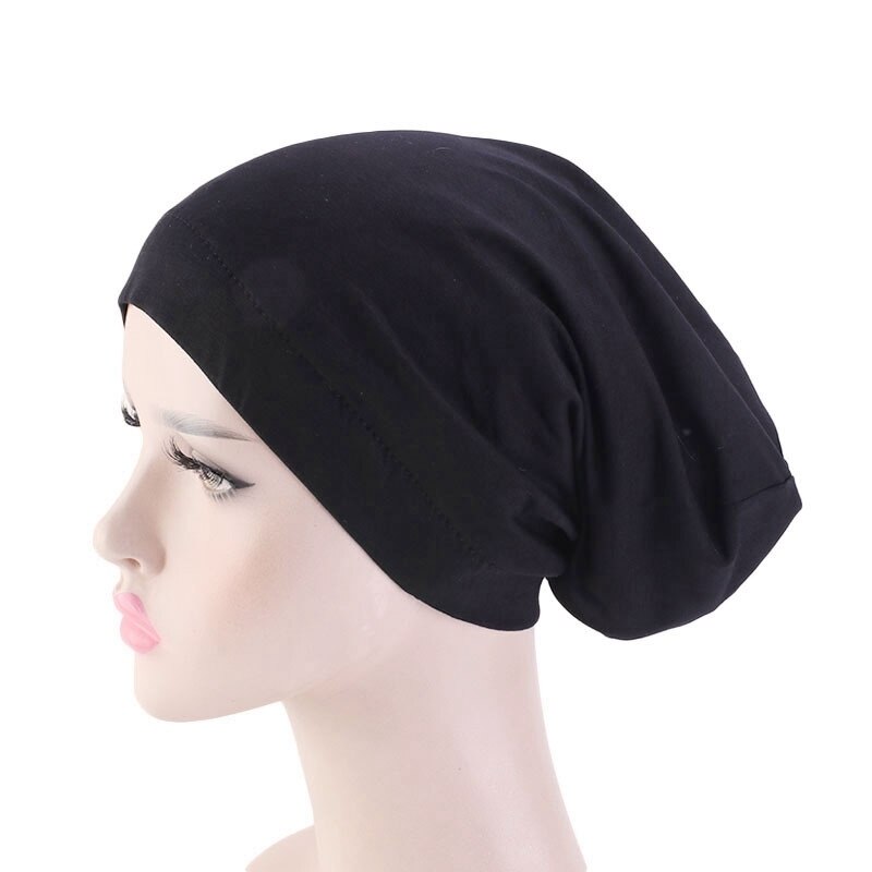 Kvinnor satin foder chemo hår keps elastiskt band nattsömn mössa cancer mössor kepsar huvudbonader hårstyling accessoarer: Svart