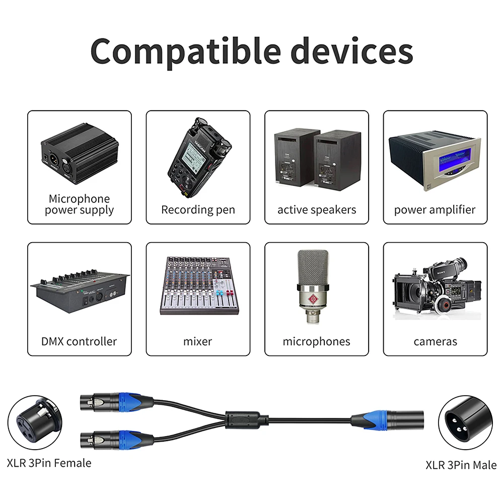 50cm xlr Splitter kabel 1 xlr Buchse zu 2 xlr Stecker xlr y Splitter kabel Mikrofon Splitter kabel für Verstärker mischer