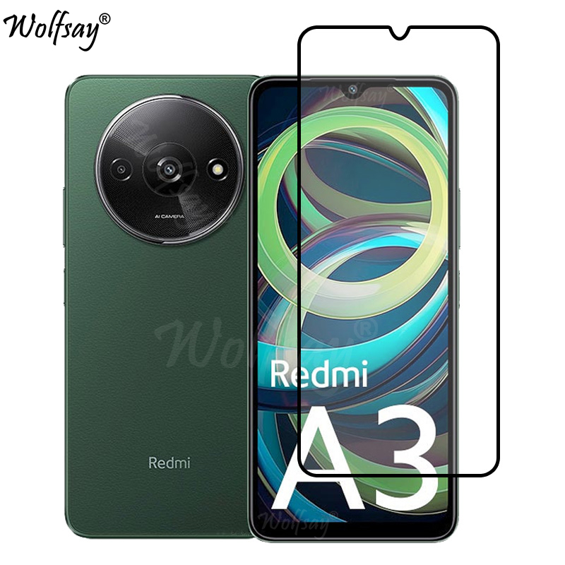 Pegamento de cubierta completa de vidrio templado para Xiaomi Redmi A3, Protector de pantalla para Redmi A3 A 3, cristal de cámara para Redmi A3, vidrio de 6,71 pulgadas