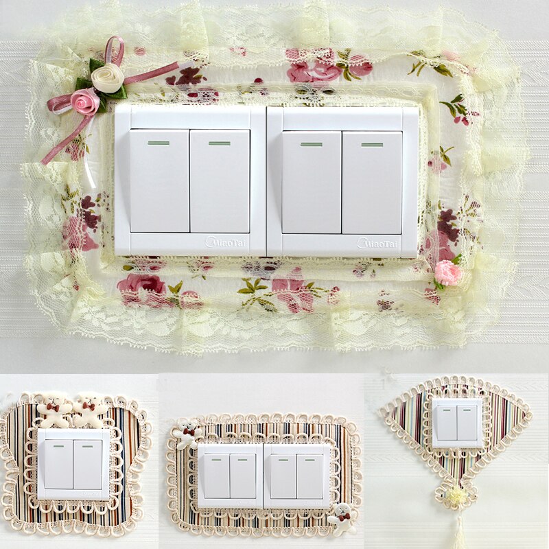 Switch Sticker Cute Lace Switch Protection Cover Dust-proof Switch Cover With Mobile Phone Pocket Lamp Holder Decoration